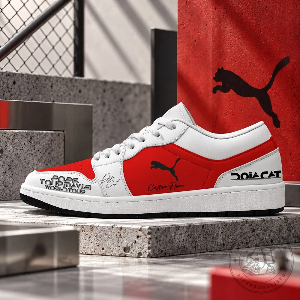 Doja Cat Tour Ma Vie 2026 White Red Custom Name Sneakers | Footwear 2 Doja Cat Tour Ma Vie 2026 White Red Custom Name Sneakers | Footwear