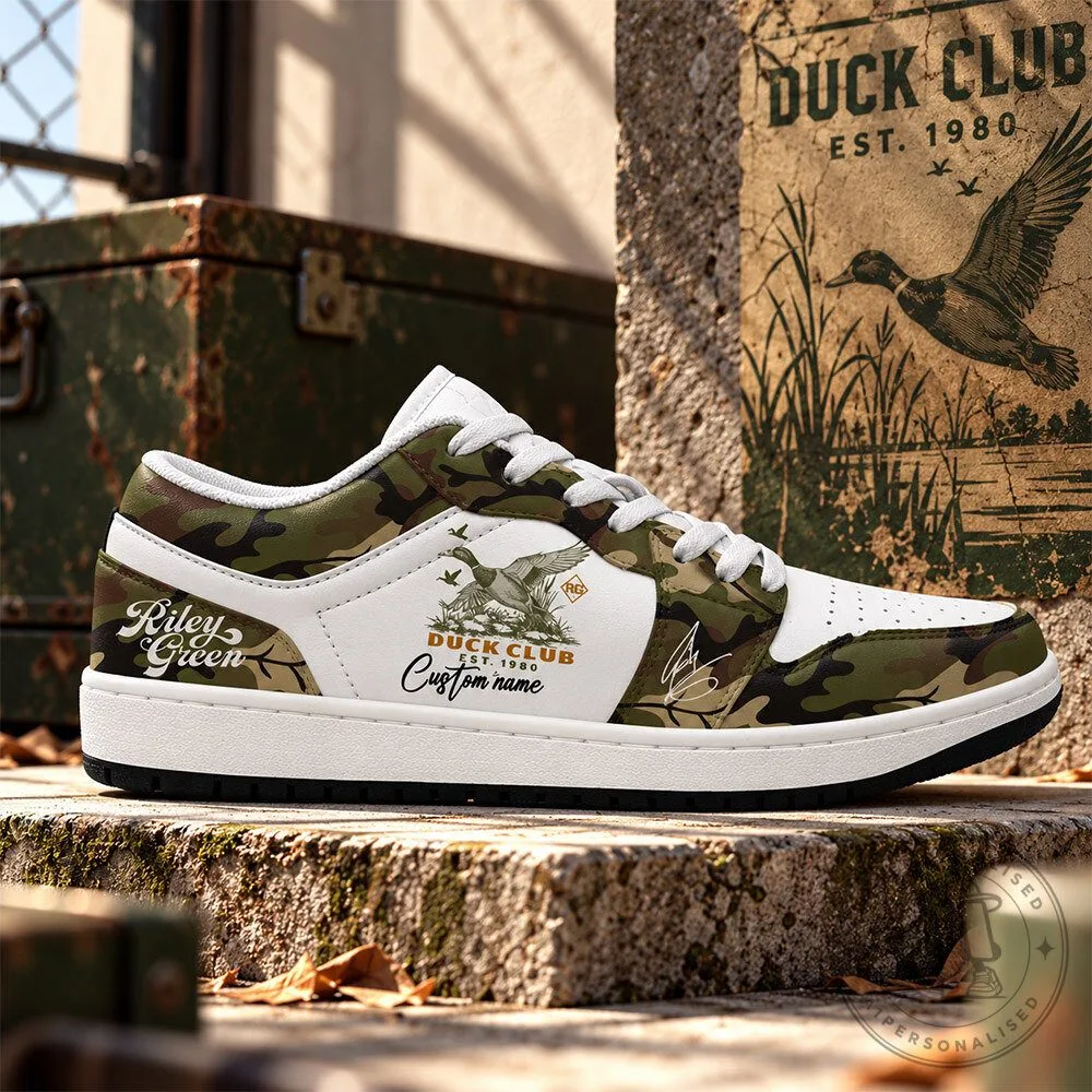 Riley Green Duck Club Camo Custom Name Low Top Sneakers | Footwear 2 Riley Green Duck Club Camo Custom Name Low Top Sneakers | Footwear