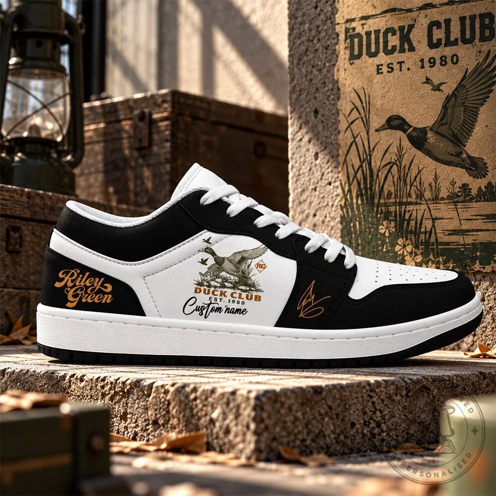 Riley Green Duck Club Black White Custom Name Sneakers | Footwear 6 Riley Green Duck Club Black White Custom Name Sneakers | Footwear