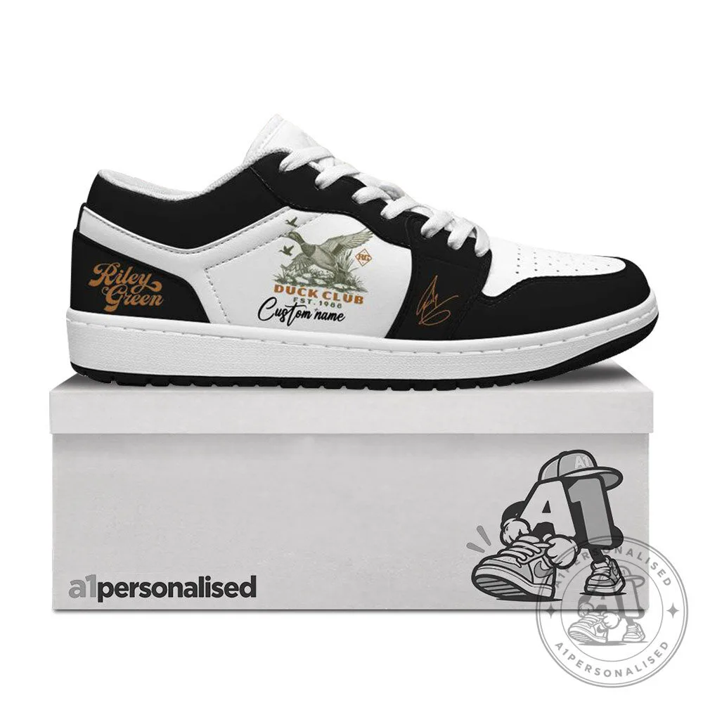 Riley Green Duck Club Black White Custom Name Sneakers | Footwear 7 Riley Green Duck Club Black White Custom Name Sneakers | Footwear