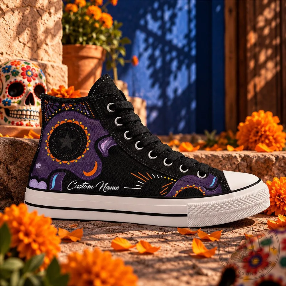 Dia De Muertos 2026 Black Custom Name High Top Sneakers | Footwear