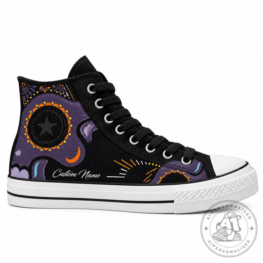 Dia De Muertos 2026 Black Custom Name High Top Sneakers | Footwear 7 Dia De Muertos 2026 Black Custom Name High Top Sneakers | Footwear