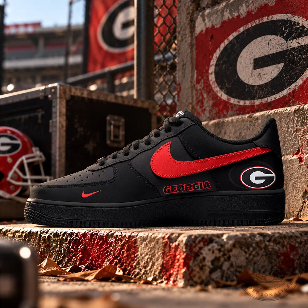 Georgia Bulldogs Black Red Football Low Top Sneakers | Footwear