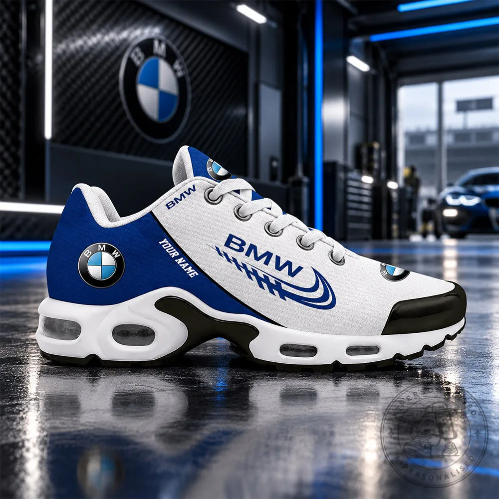 BMW Motorsport Blue White Custom Name Air Max Style Sneakers | Footwear