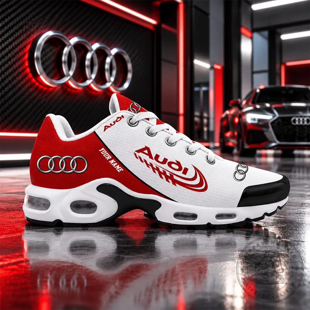 Audi Racing Red White Custom Name Air Max Style Sneakers | Footwear