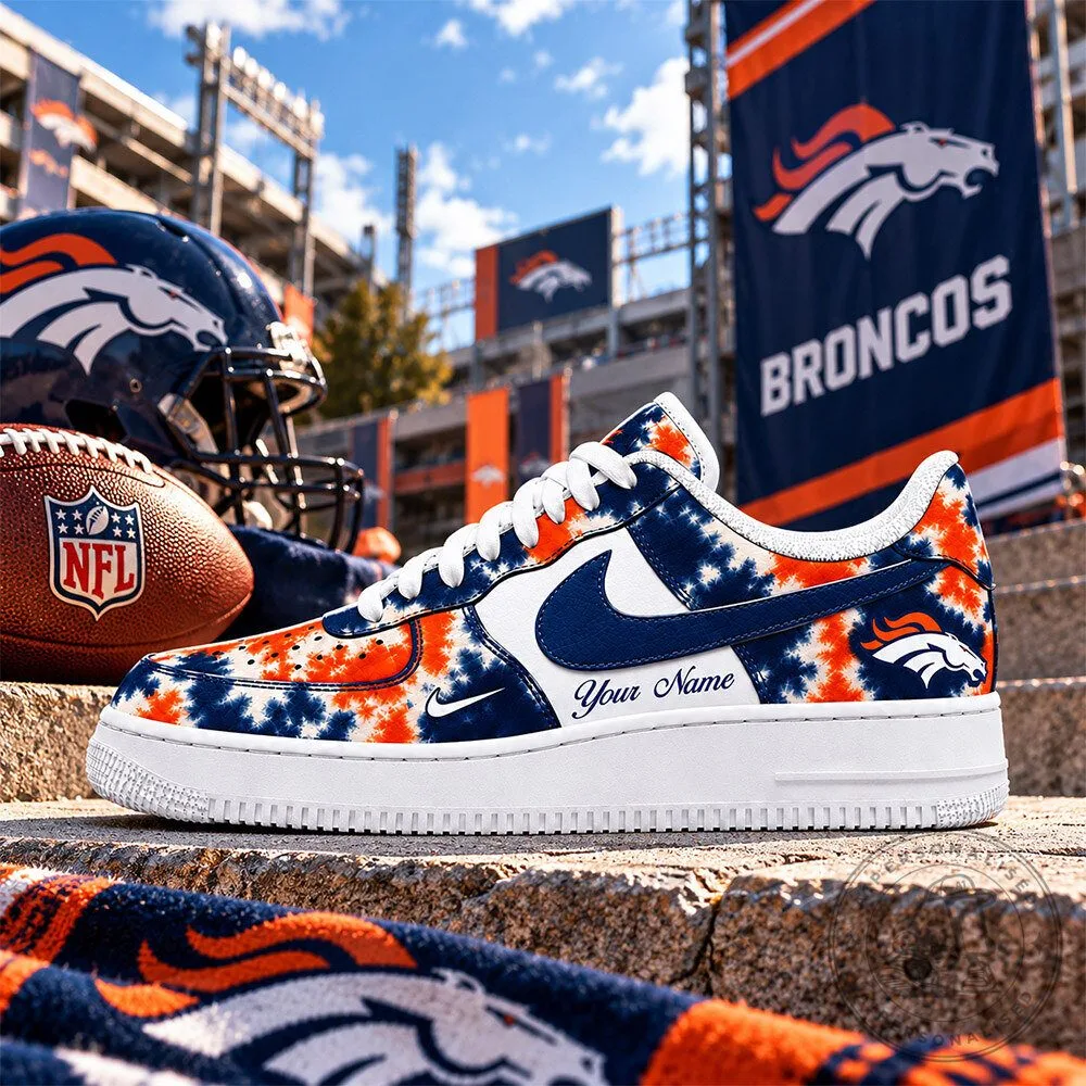 Denver Broncos NFL Tie Dye Custom Name Air Force 1 Low Sneakers | Footwear
