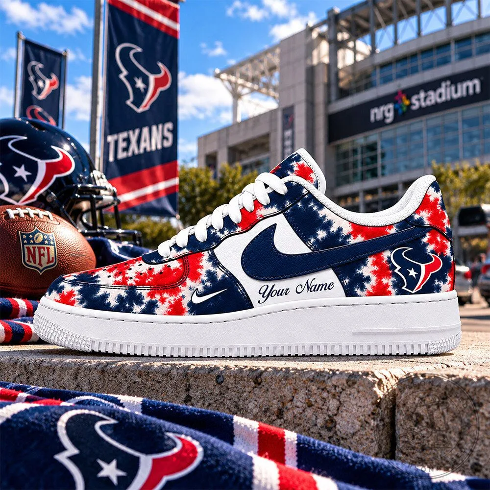 Houston Texans NFL Tie Dye Custom Name Air Force 1 Low Sneakers | Footwear