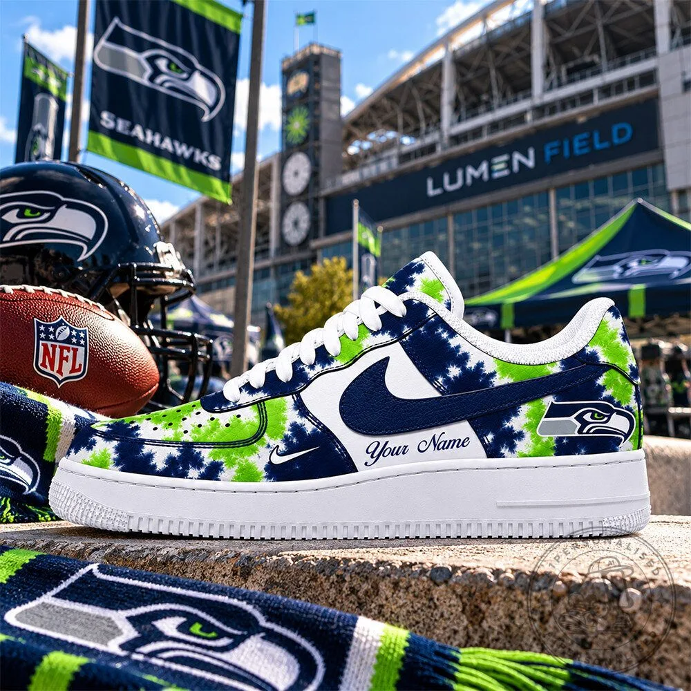 Seattle Seahawks NFL Tie Dye Custom Name Air Force 1 Low Sneakers | Footwear