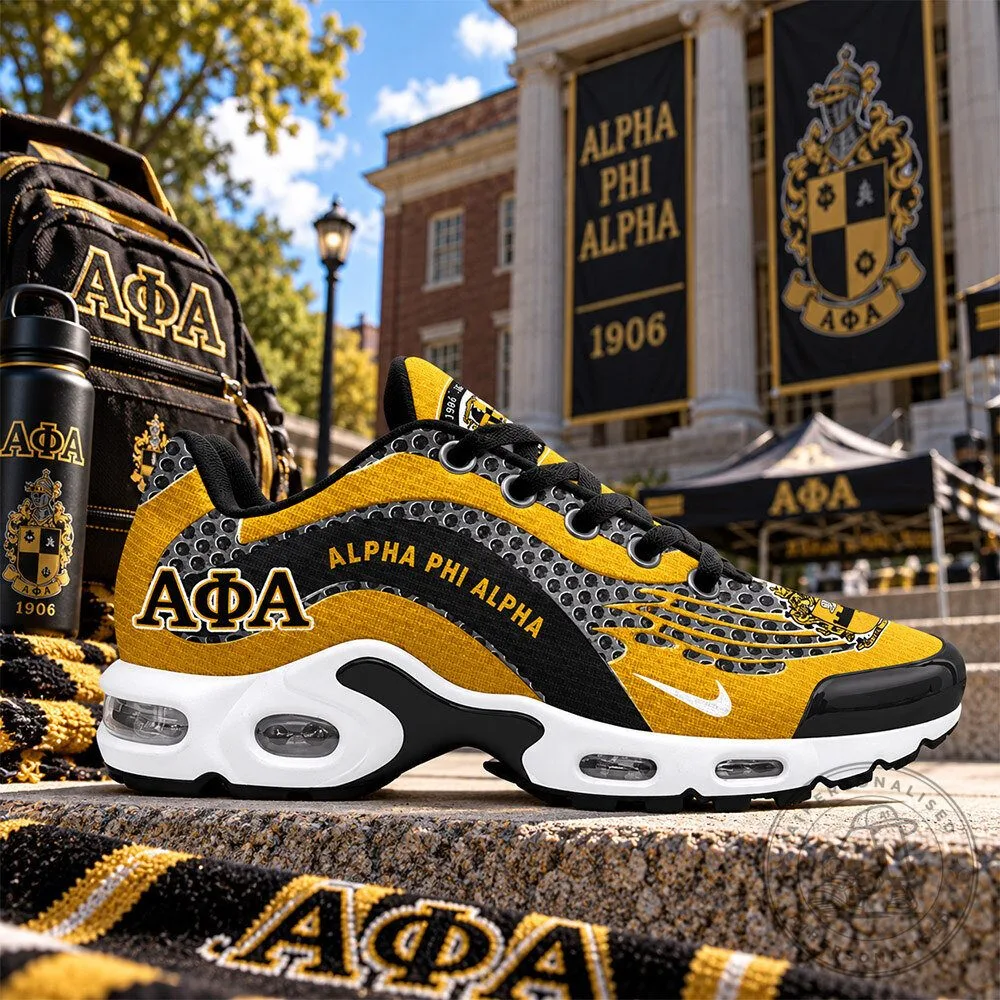Alpha Phi Alpha Gold Black Greek Fraternity Nike Air Max Plus Sneakers | Footwear