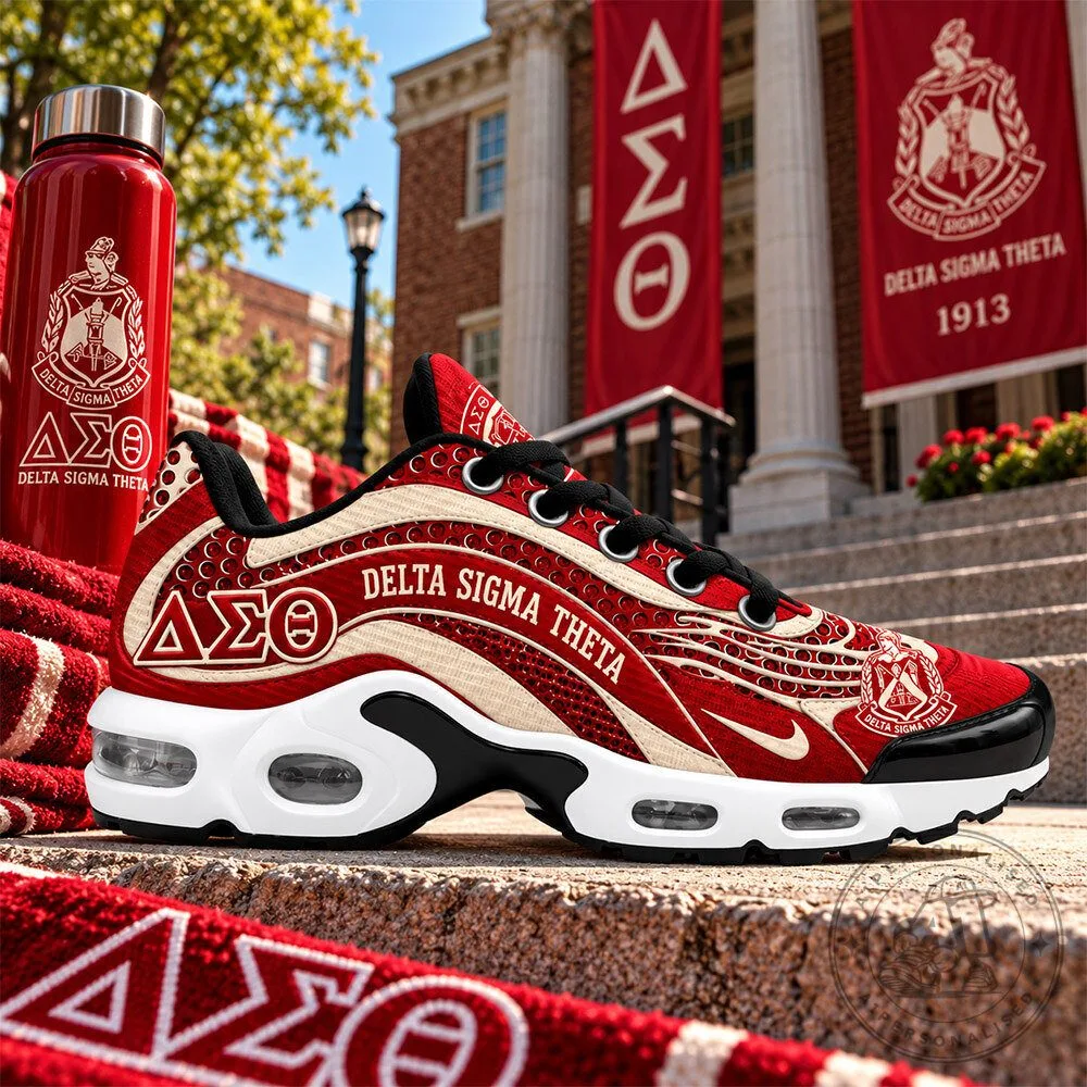 Delta Sigma Theta Crimson White Greek Nike Air Max Plus Sneakers | Footwear